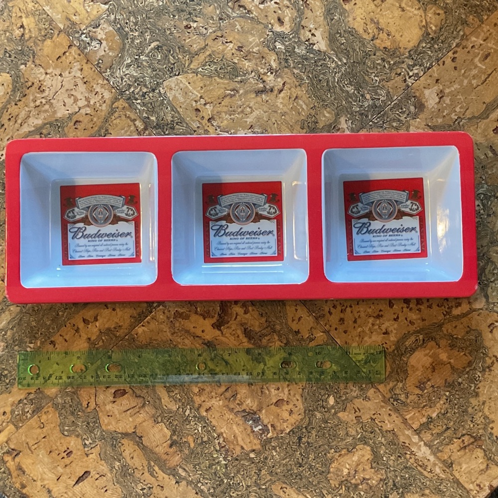 Budweiser Red and White Triple  Plastic Dish